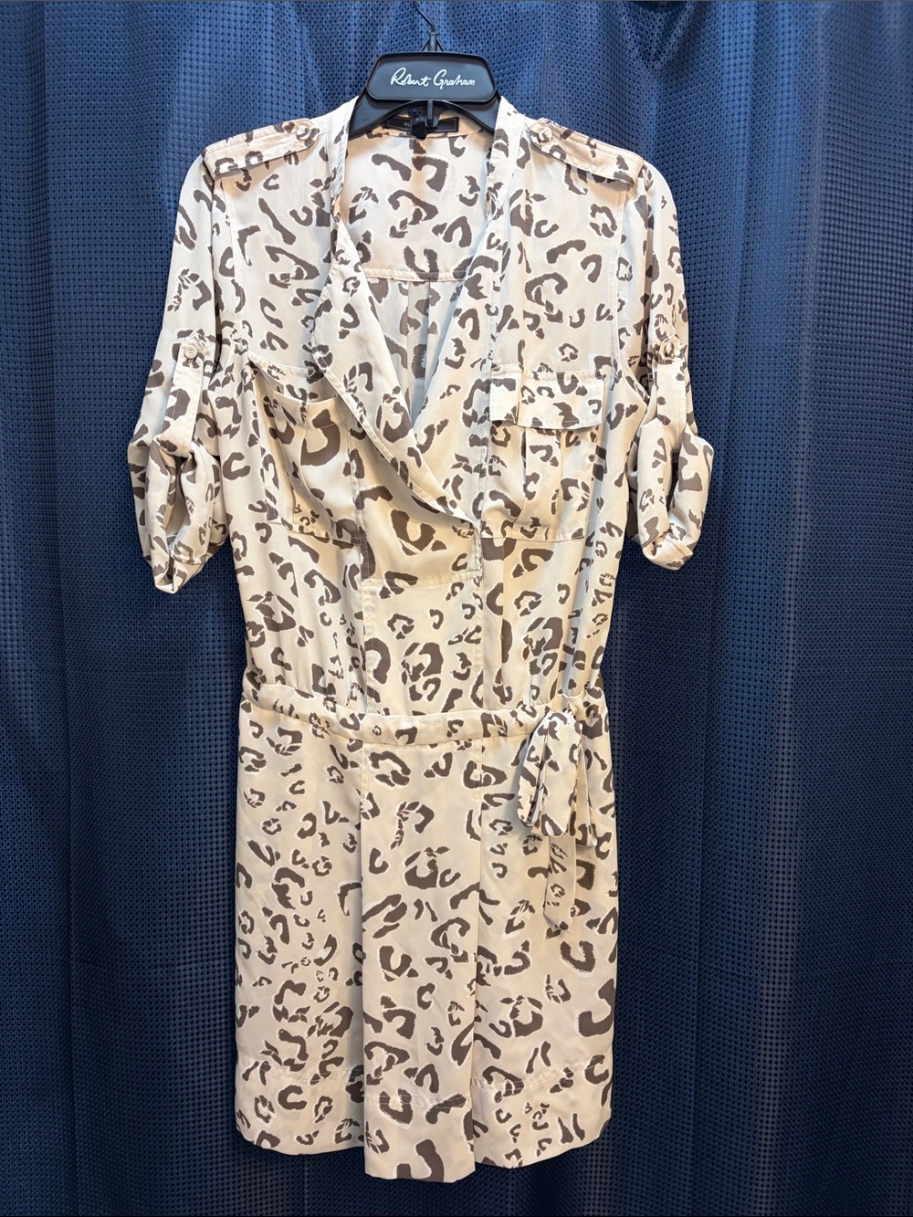 BCBGMAXAZRIA Leopard Print Drop-Waist Utility Shirt Dress